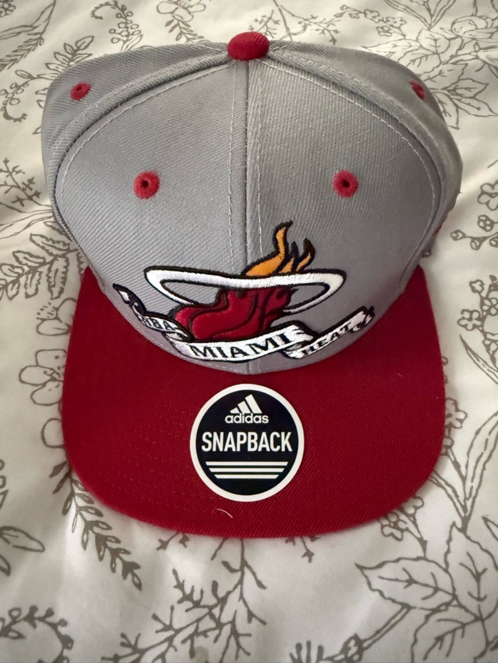 adidas Miami Heat Gray and Red Snapback Hat